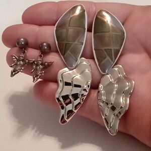 #1075. 3 Piece Earring Bundle, Vintage, Silver Toned & Angel Post Back Earrings